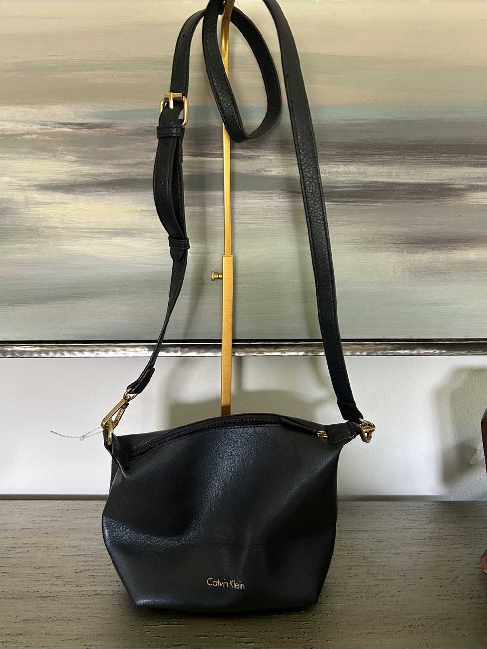 Calvin Klein Black Faux Leather Crossbody/Shoulder Bag Gold Hardware LIKE NEW